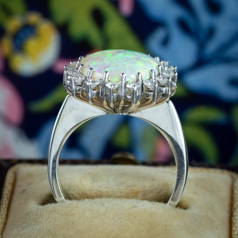 Vintage Opal Diamond Ring 4.5ct Natural Opal With Box