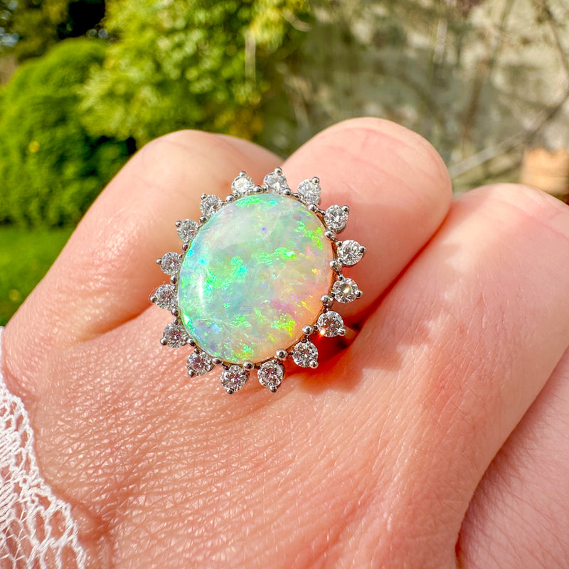 Vintage Opal Diamond Ring 4.5ct Natural Opal With Box