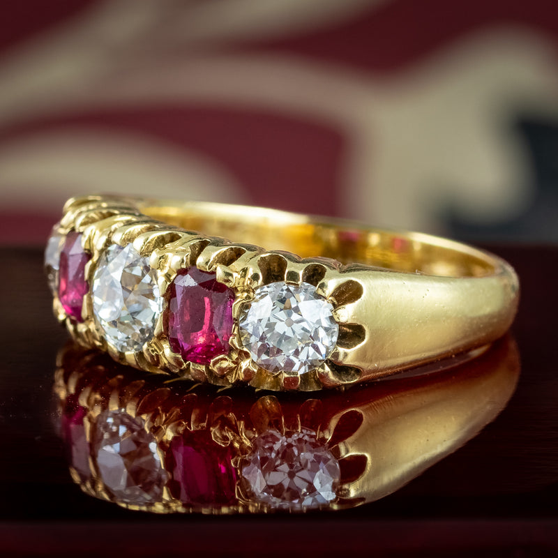 Antique Victorian Ruby Diamond Ring 1.55ct Diamond 