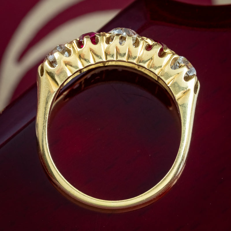 Antique Victorian Ruby Diamond Ring 1.55ct Diamond 