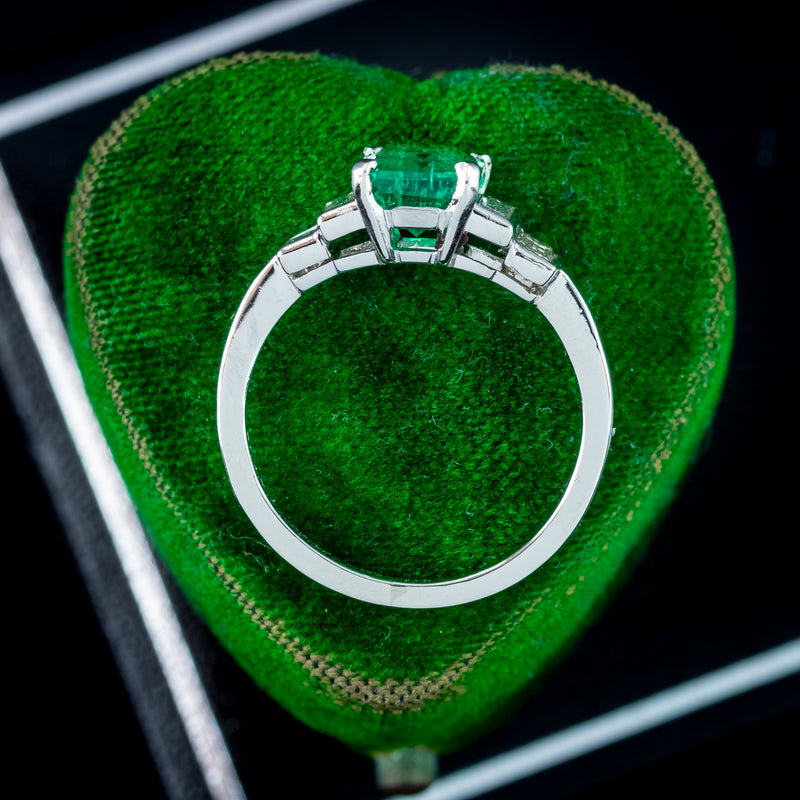 Antique Art Deco Emerald Diamond Ring 1.8ct Emerald