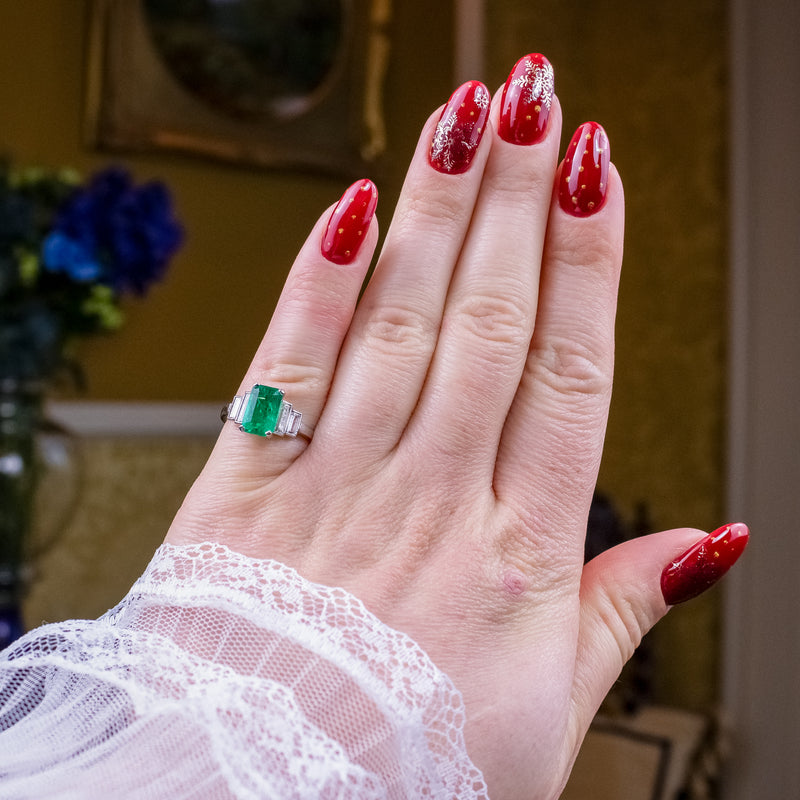 Antique Art Deco Emerald Diamond Ring 1.8ct Emerald