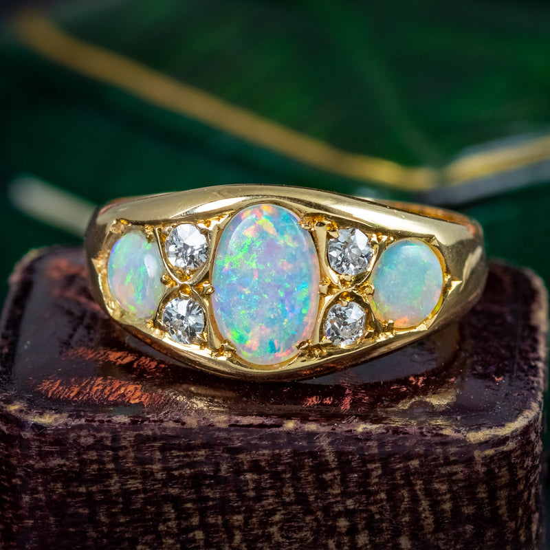 Antique Victorian Opal Diamond Ring Dated 1886