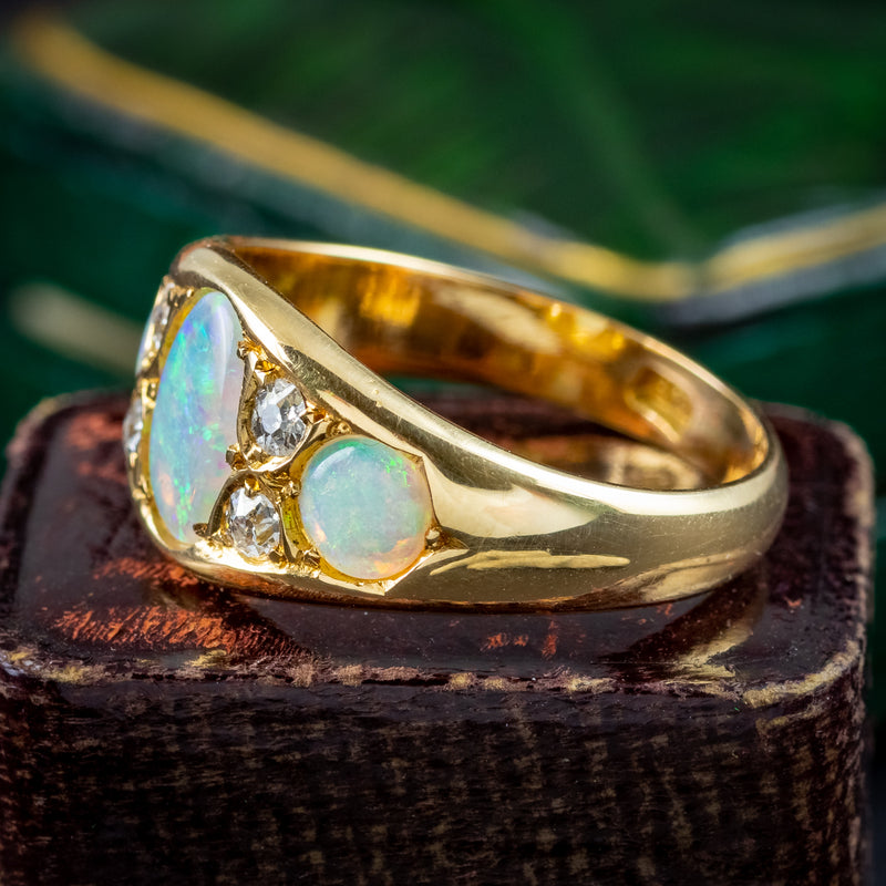 Antique Victorian Opal Diamond Ring Dated 1886