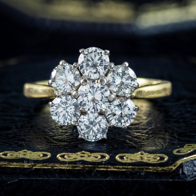 Vintage Diamond Cluster Ring 2.1ct Total Dated 1962