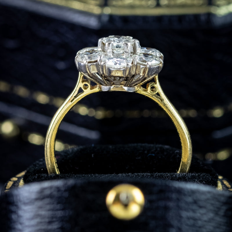 Vintage Diamond Cluster Ring 2.1ct Total Dated 1962