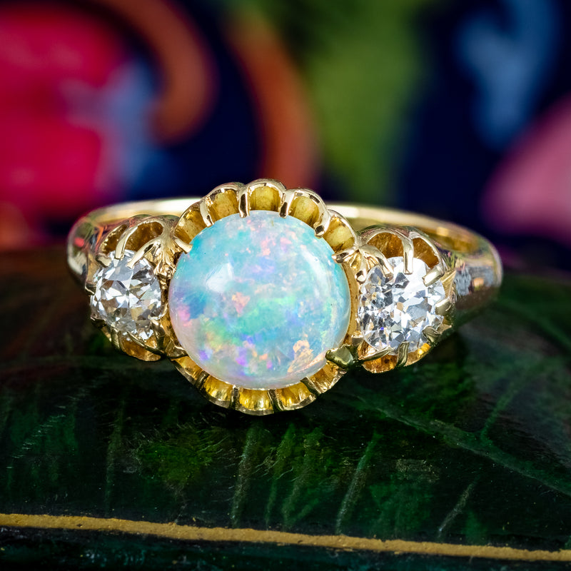 Antique Victorian Opal Diamond Trilogy Ring 