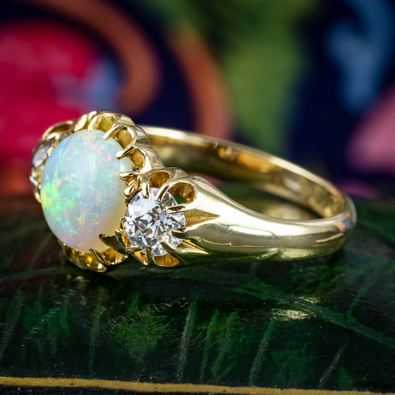 Antique Victorian Opal Diamond Trilogy Ring 