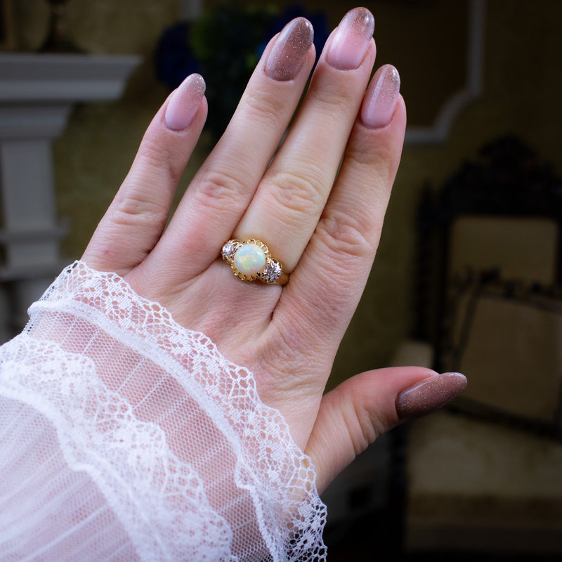 Antique Victorian Opal Diamond Trilogy Ring 