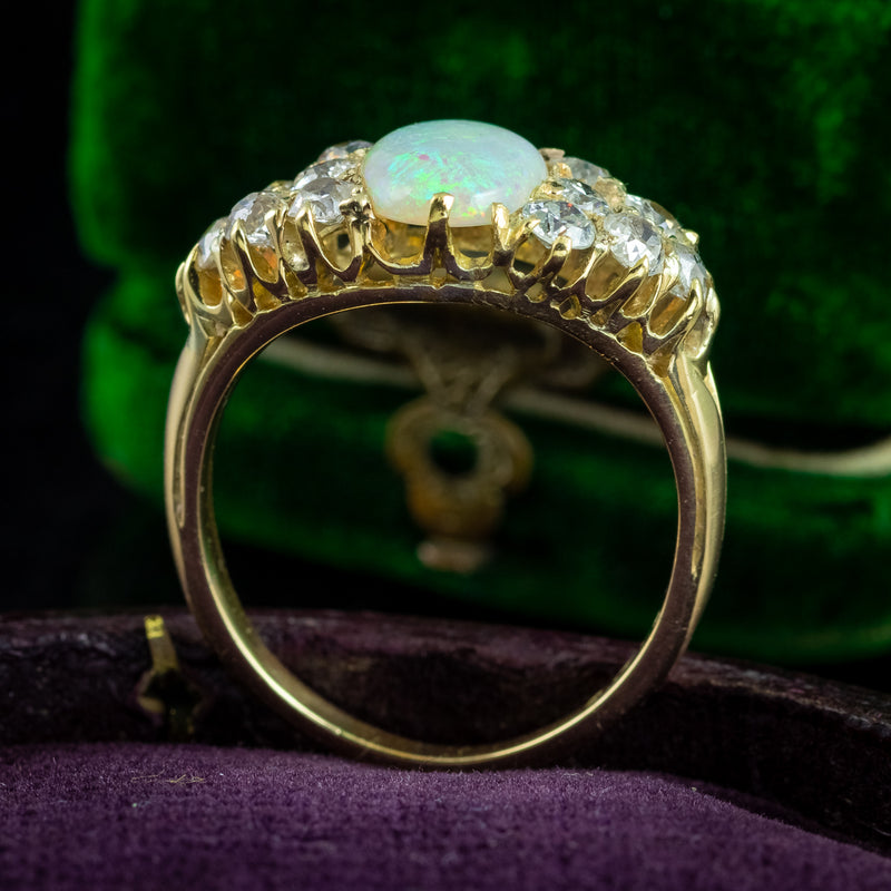 Antique Victorian Opal Diamond Cluster Ring 1.1ct Opal