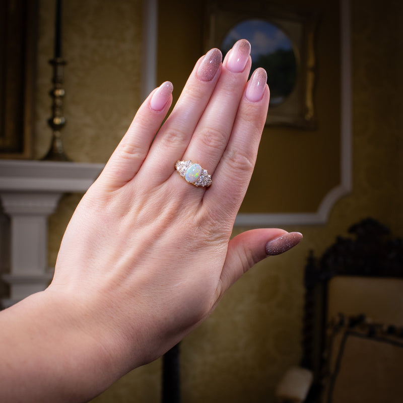 Antique Victorian Opal Diamond Cluster Ring 1.1ct Opal