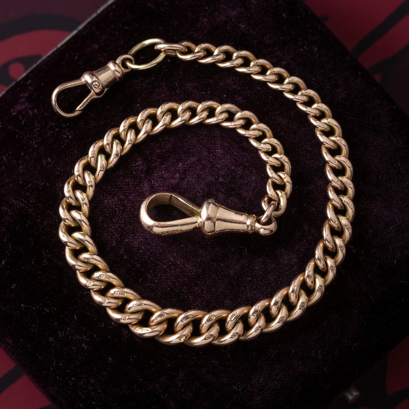 Antique Victorian Albert Bracelet 9ct Gold Curb Chain