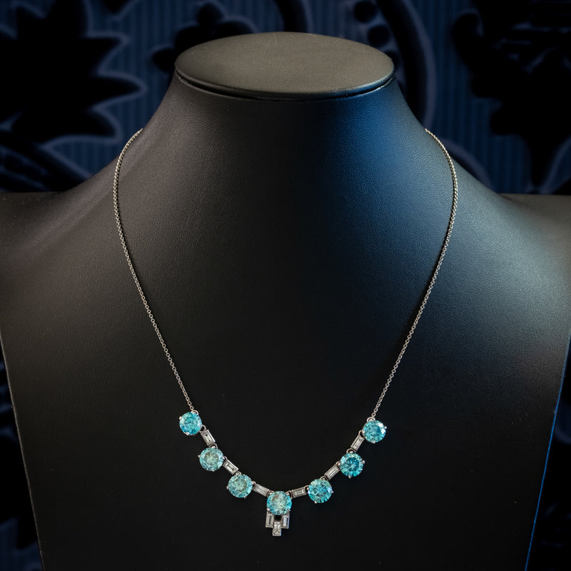 Art Deco Blue Zircon Lavaliere Necklace Silver