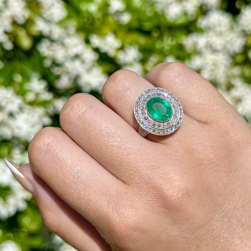 Art Deco Style Emerald Diamond Cocktail Ring 2.39ct Emerald