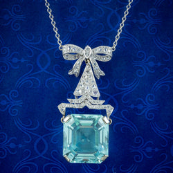 Antique Art Deco Aquamarine Diamond Lavaliere Necklace 30ct Aqua