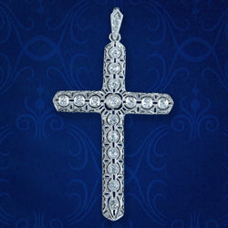 Antique Art Deco Diamond Cross Pendant 18ct Gold 1.4ct Total