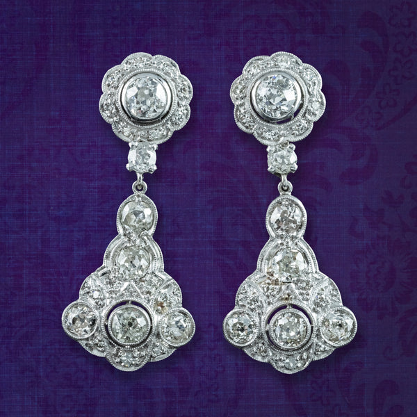 Antique Art Deco Diamond Earrings Night And Day 2.9ct Total