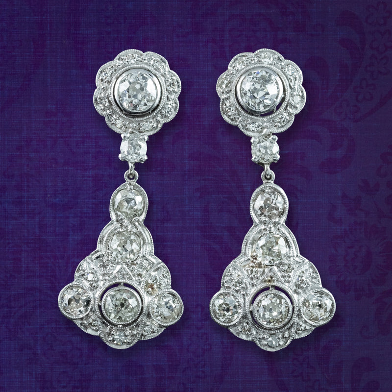 Antique Art Deco Diamond Earrings Night And Day 2.9ct Total