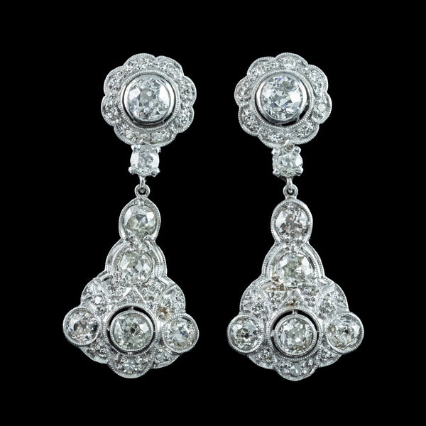 Antique Art Deco Diamond Earrings Night And Day 2.9ct Total