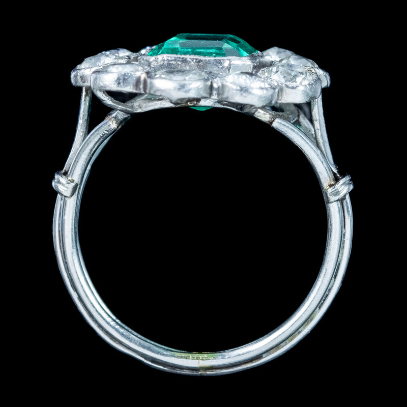 Antique Art Deco Emerald Diamond Cluster Ring 1.7ct Emerald 