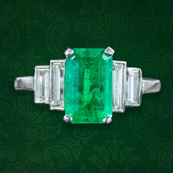 Antique Art Deco Emerald Diamond Ring 1.8ct Emerald
