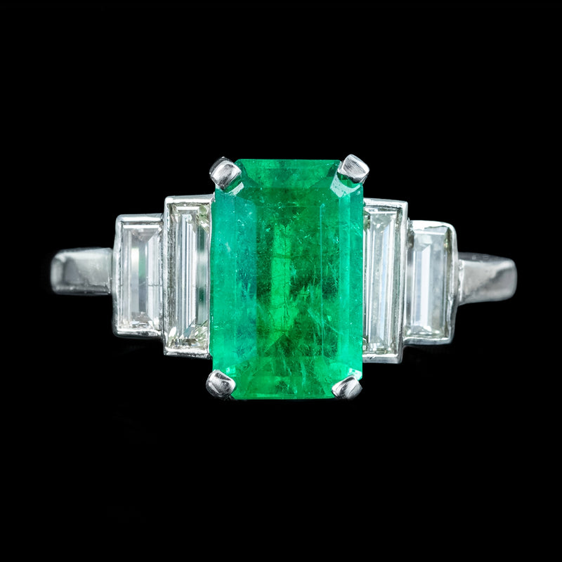 Antique Art Deco Emerald Diamond Ring 1.8ct Emerald