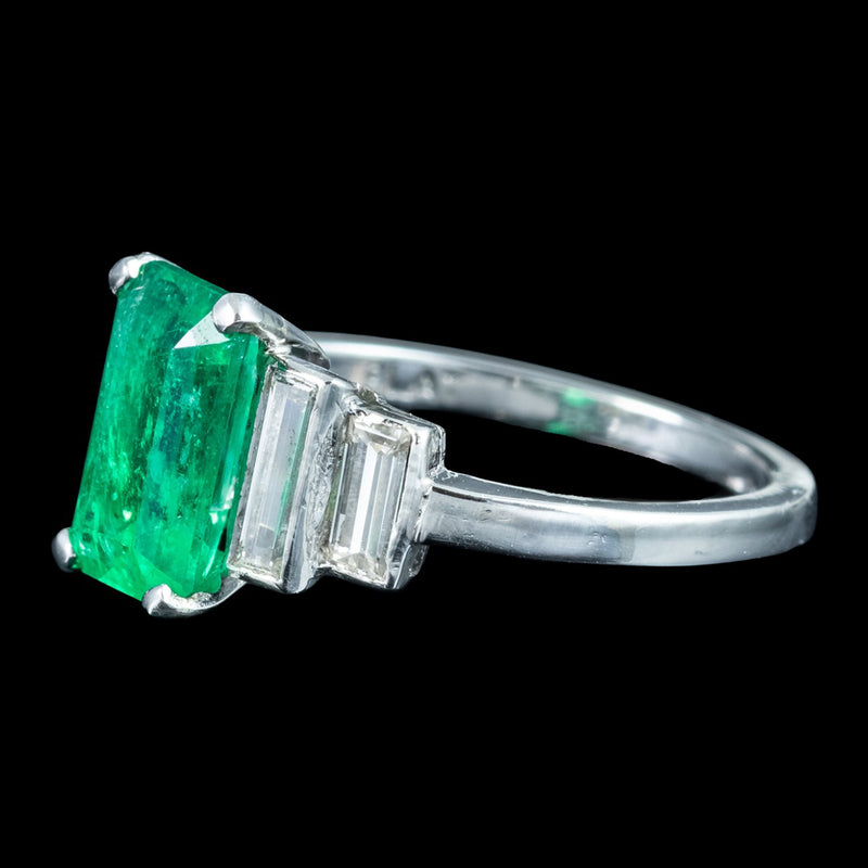 Antique Art Deco Emerald Diamond Ring 1.8ct Emerald