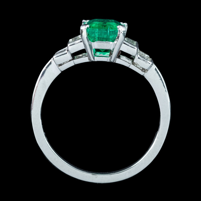 Antique Art Deco Emerald Diamond Ring 1.8ct Emerald