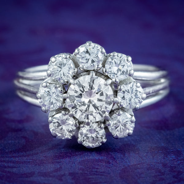 Antique Art Deco French Diamond Daisy Cluster Ring 1.4ct Total