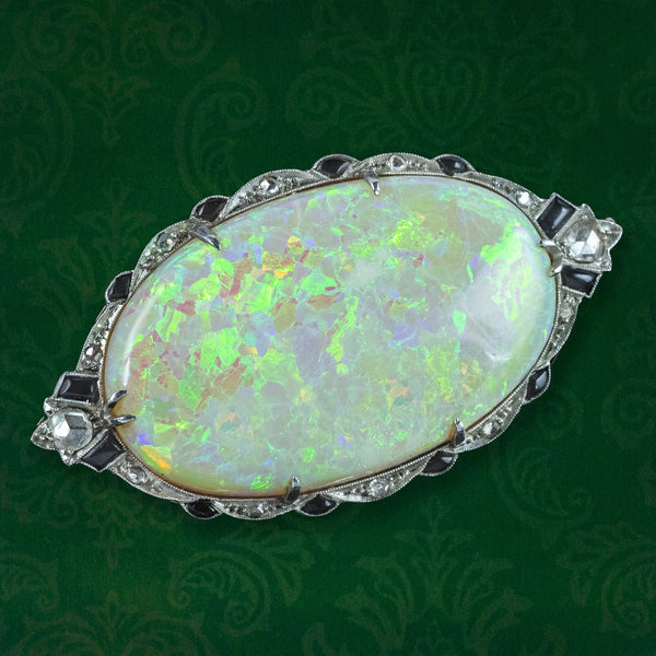 French Art Nouveau 18ct Gold & Platinum Brooch Set with a Cabochon Opal French Art Nouveau 18ct Gold & Platinum Brooch Set with a Cabochon Opal