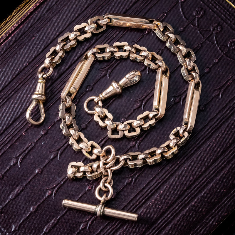 Antique Edwardian Albert Chain 9ct Gold With T Bar