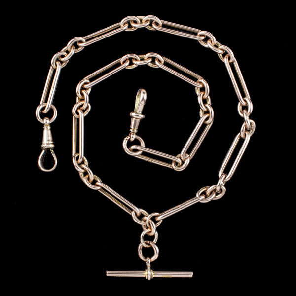 Antique Edwardian Albert Chain 9ct Rose Gold Dated 1916