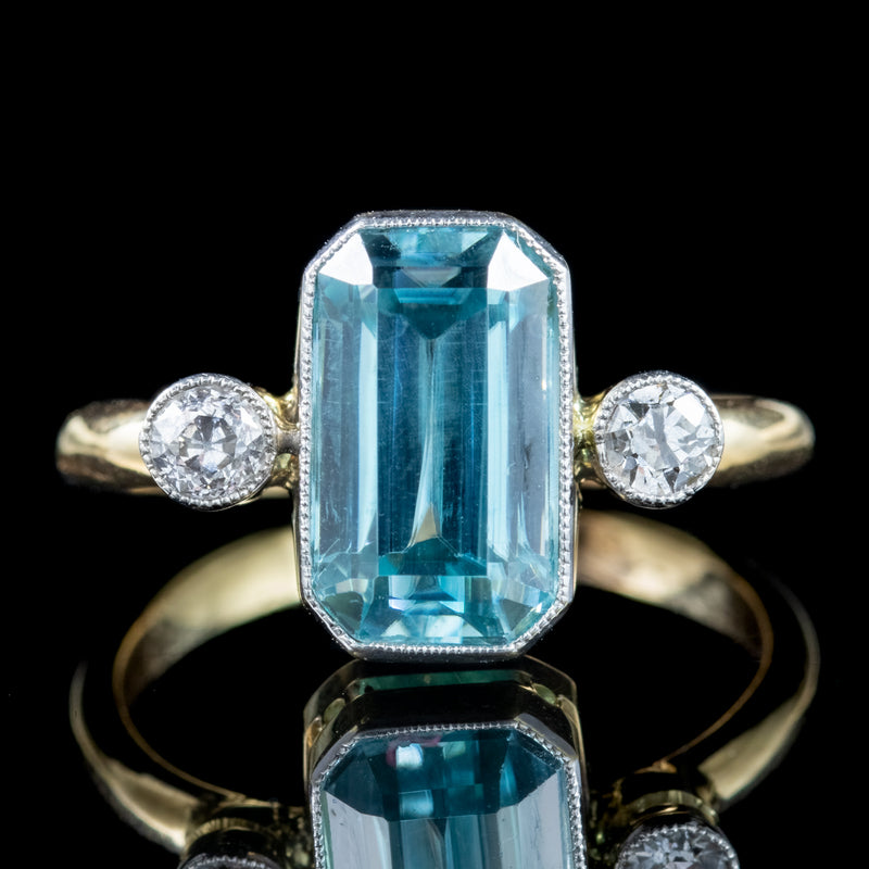 Antique Edwardian Aquamarine Diamond Trilogy Ring 3ct Aqua 