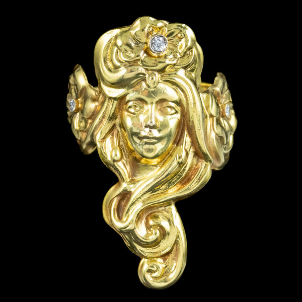 Antique Edwardian Art Nouveau Diamond Nymph Maiden Ring 