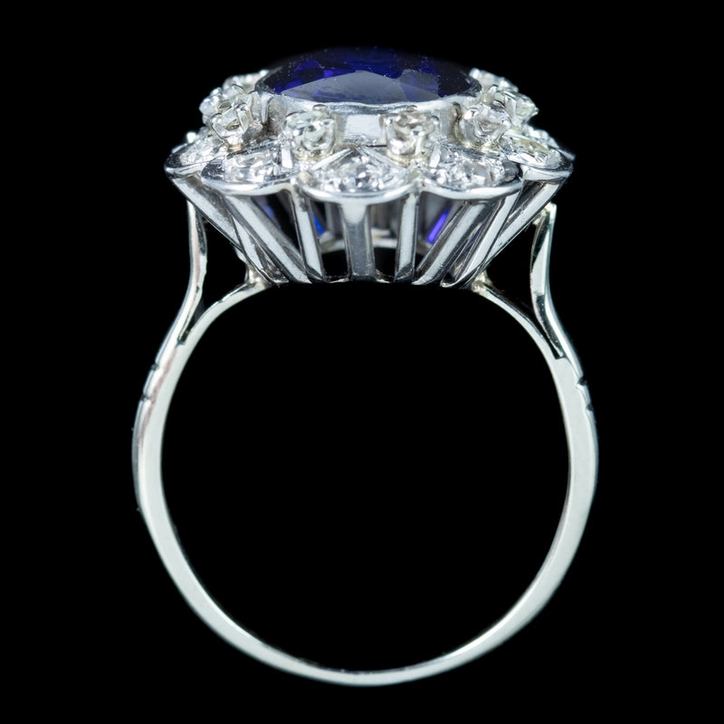 Antique Edwardian Blue Sapphire Diamond Cluster Ring 4.2ct Synthetic Sapphire 