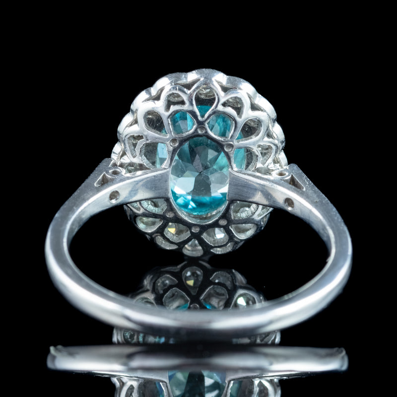 Antique Edwardian Blue Zircon Diamond Cluster Ring 2.5ct Zircon
