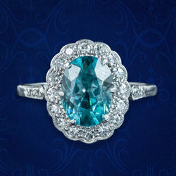 Antique Edwardian Blue Zircon Diamond Cluster Ring 2.5ct Zircon
