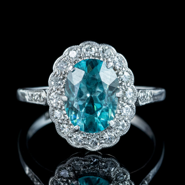 Antique Edwardian Blue Zircon Diamond Cluster Ring 2.5ct Zircon