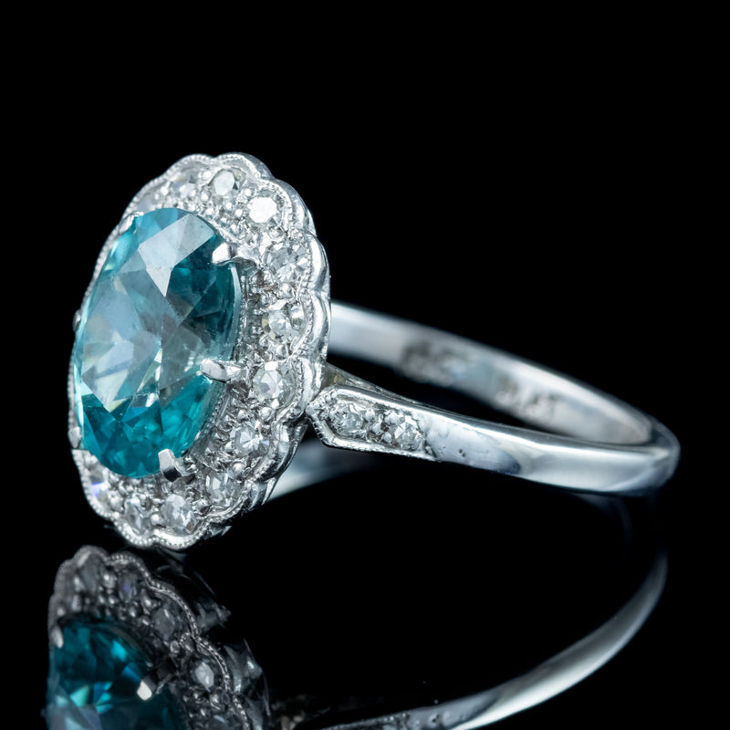 Antique Edwardian Blue Zircon Diamond Cluster Ring 2.5ct Zircon