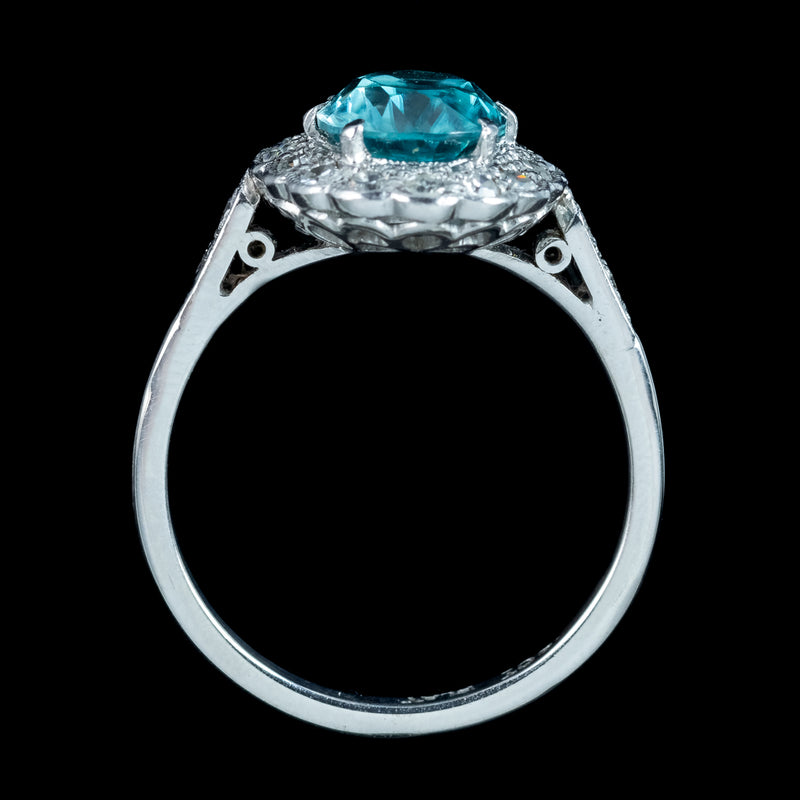 Antique Edwardian Blue Zircon Diamond Cluster Ring 2.5ct Zircon