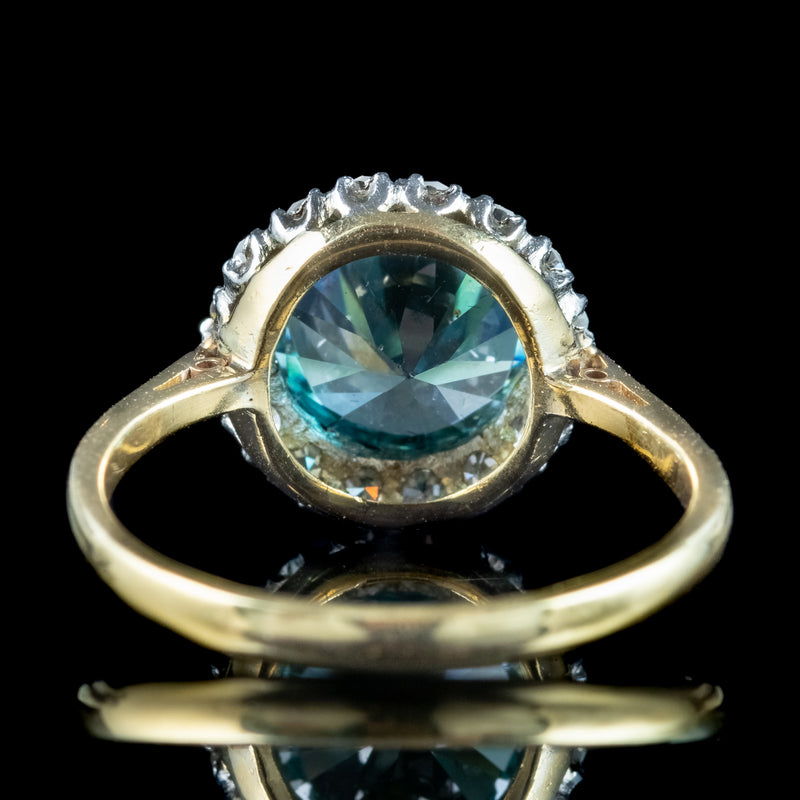 Antique Edwardian Blue Zircon Diamond Cluster Ring 3.2ct Zircon 