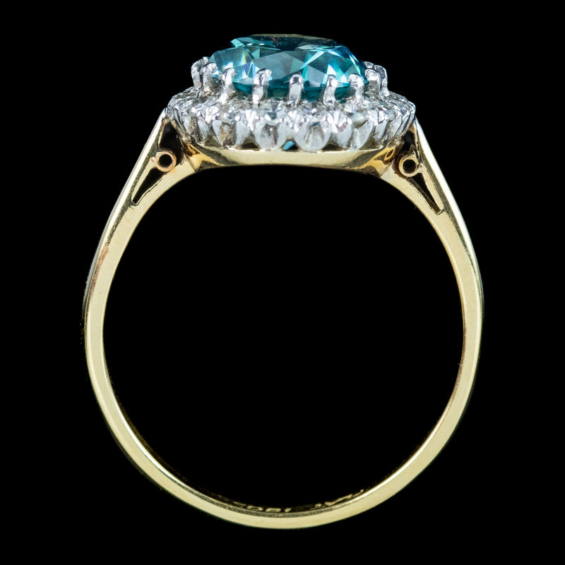 Antique Edwardian Blue Zircon Diamond Cluster Ring 3.2ct Zircon 