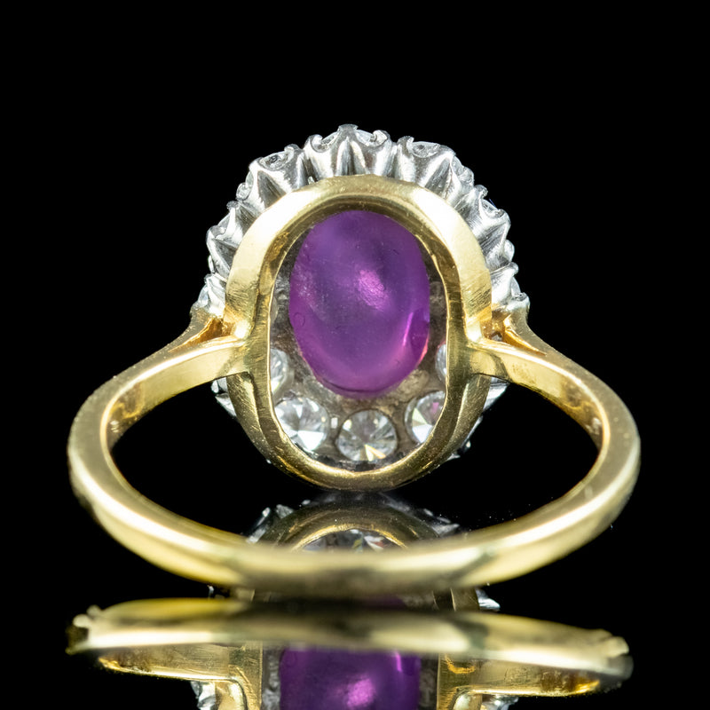 Antique Edwardian Star Ruby Diamond Ring 1.8ct Cabochon Ruby