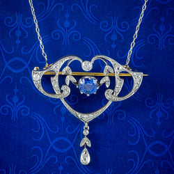 Antique Edwardian Ceylon Sapphire Diamond Lavaliere Pendant Necklace With Cert