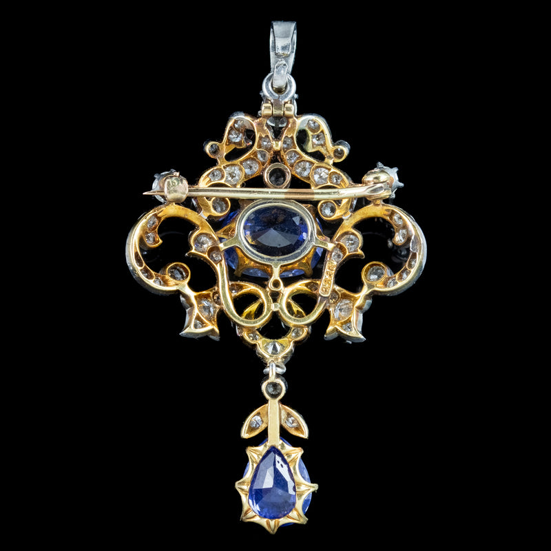 Antique Edwardian Ceylon Sapphire Diamond Pendant 6.04ct Sapphires With Cert