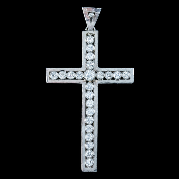 Antique Edwardian Diamond Cross Pendant Platinum 1.2ct Diamond