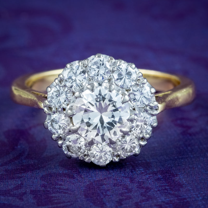 Antique Edwardian Diamond Daisy Cluster Ring 1.6ct Total