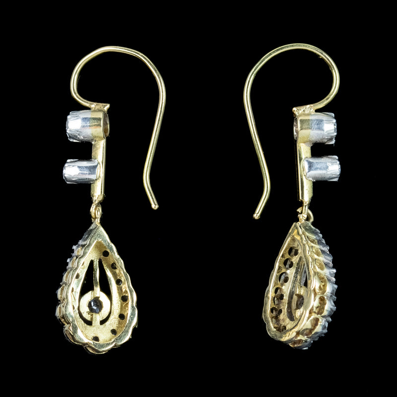 Antique Edwardian Diamond Drop Earrings 18ct Gold 1ct Total