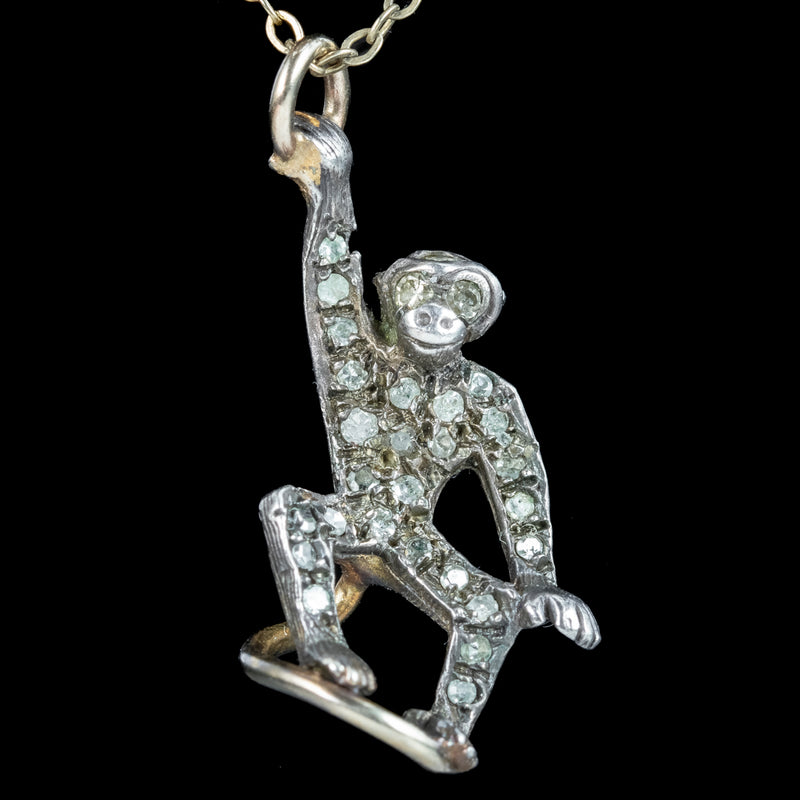 Antique Edwardian Diamond Pearl Monkey Brooch 