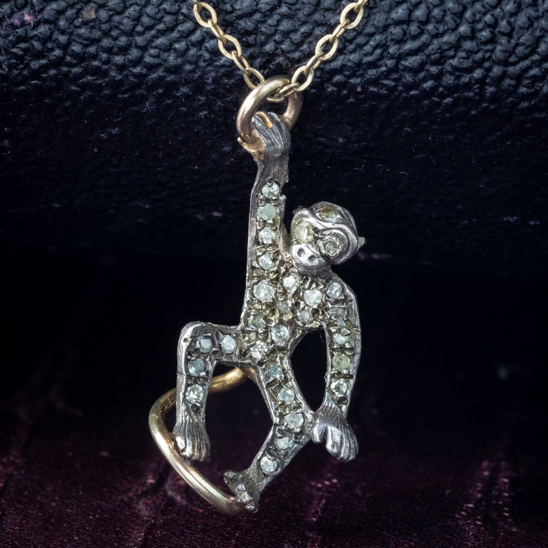 Antique Edwardian Diamond Pearl Monkey Brooch 